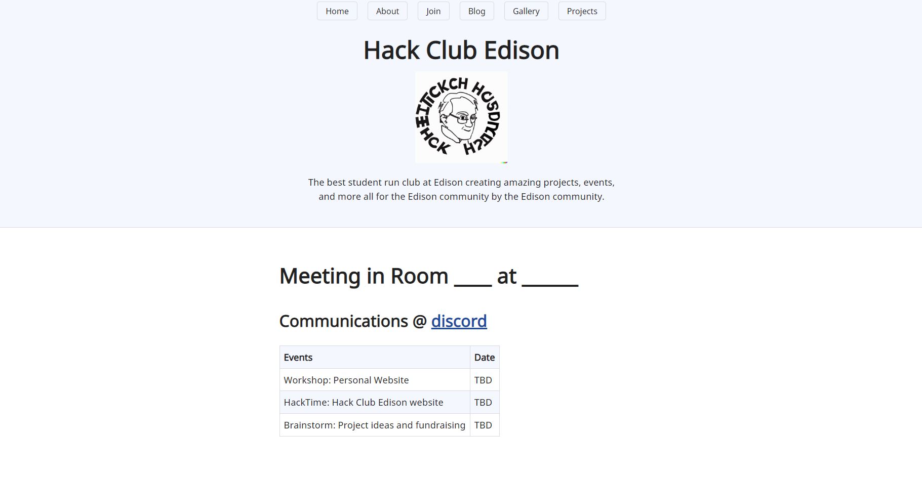 Image of Edison Hack Club Website as of 8/16/2022